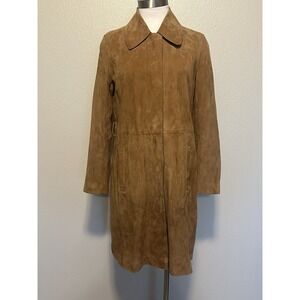 Massimo Dutti Goat Suede Trench Coat Leather Brown Long Lined Jacket sz.Small